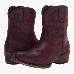 Roper Scarlet RED Embroidered Ankle Boots